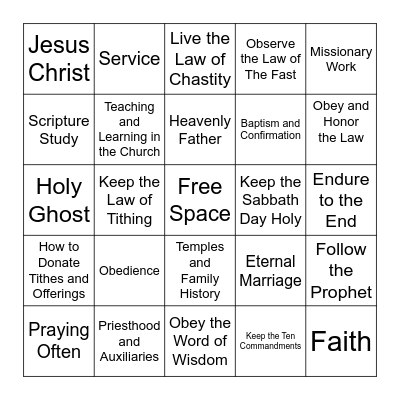 Commandments Bingo Card