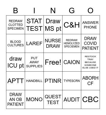 MSRMC Phlebotomy Bingo Card
