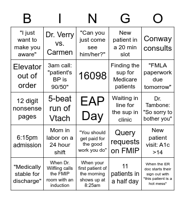 MFM Residency Classics Bingo Card