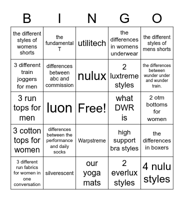 educate a guest on... Bingo Card