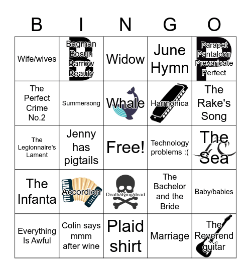 Decemberists Bingo Card