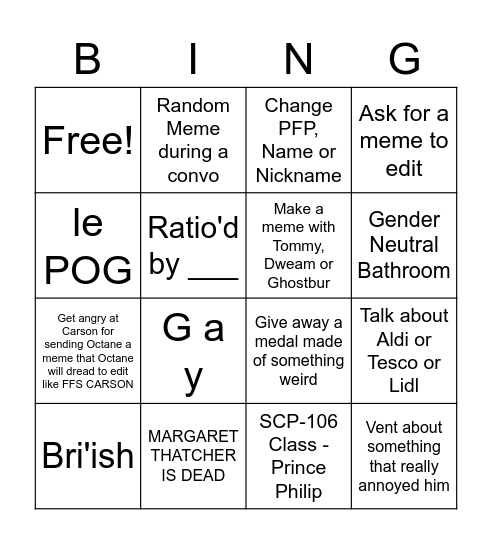 The Octane Bingo! Bingo Card