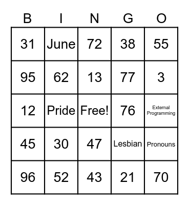 Queer Bingo!! Bingo Card