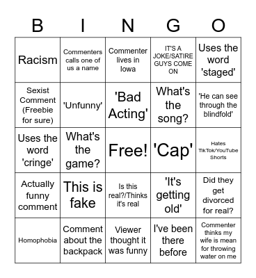 YouTube Comments GeoGuessr gets Divorced Bingo Card