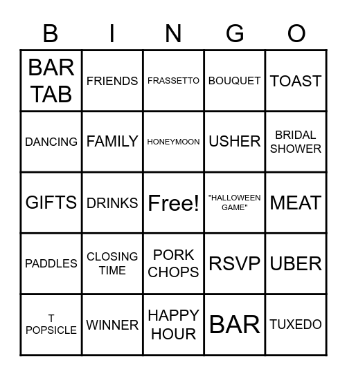 NACHO AVERAGE BRIDE MEAT BINGO Card