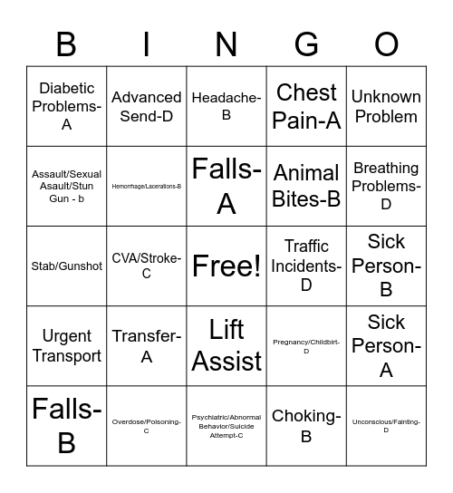 EMS CALL BINGO Card