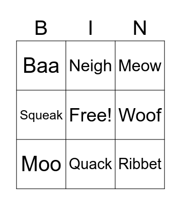 The animal that says... Bingo Card
