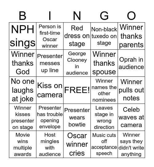 Oscar Bingo! Bingo Card