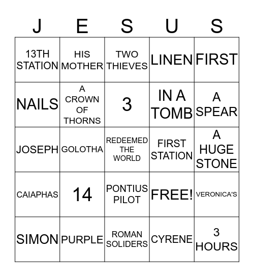 JESUS Bingo Card