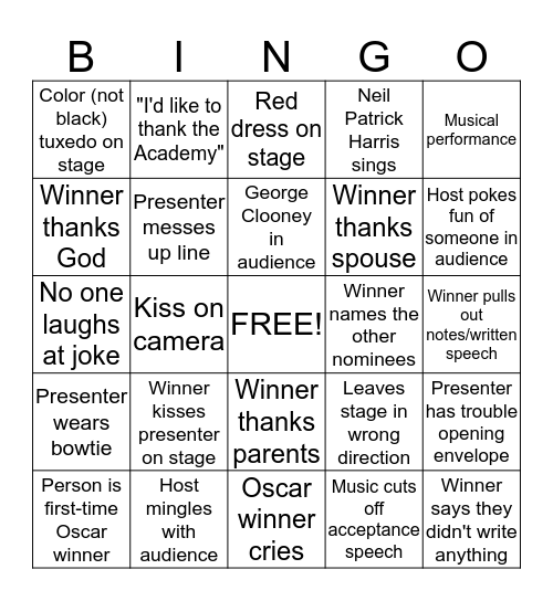 Oscar Bingo! Bingo Card