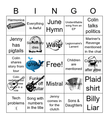 DECEMBERISTS 4/18 Bingo Card