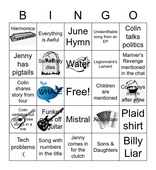 DECEMBERISTS 4/18 Bingo Card