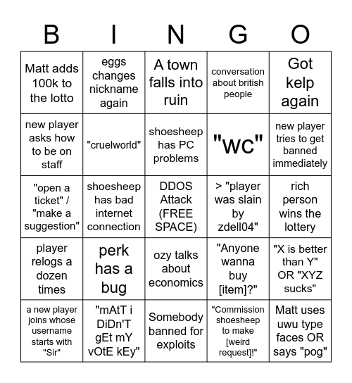 ADK Bingo Card