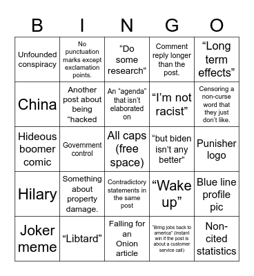 Unclepost Bingo Card