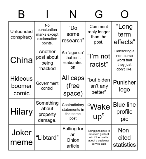 Unclepost Bingo Card