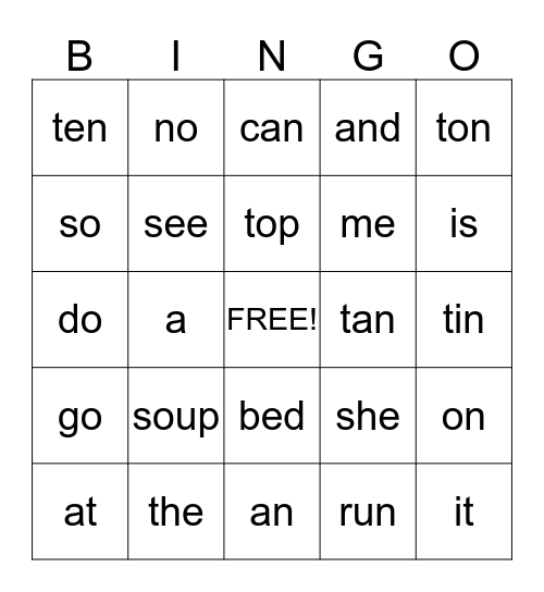 Spelling Word  Bingo Card
