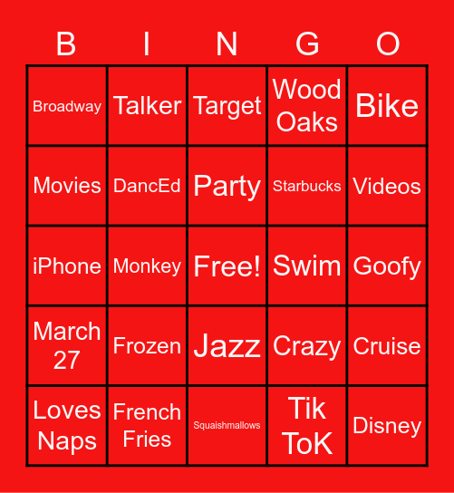 Haley Bingo Card