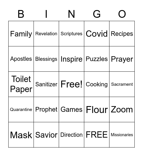 Quarantine Bingo Card