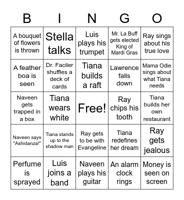 Princess and the Frog Bingo Card