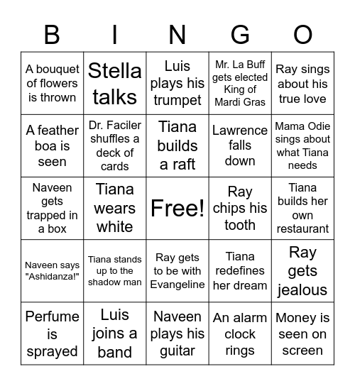 Princess and the Frog Bingo Card