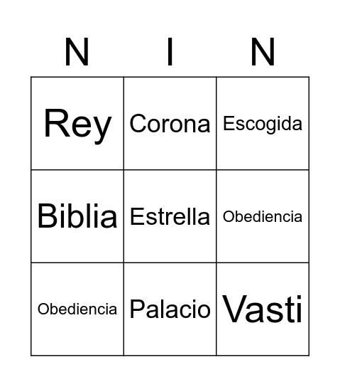 Ester Bingo Card