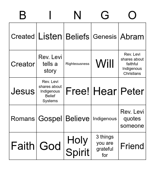 Sermon Bingo - April 18th, 2021 Bingo Card