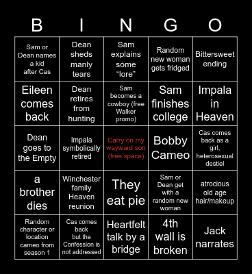 SPN Finale Bingo Card