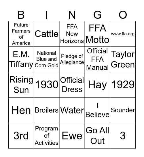 FFA Week Bingo Card