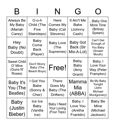 Baby Shower Bingo Card