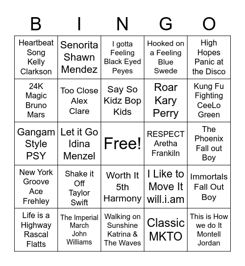 Wetherbee Music Bingo Card