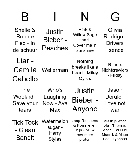 Muziekbingo!!! Bingo Card