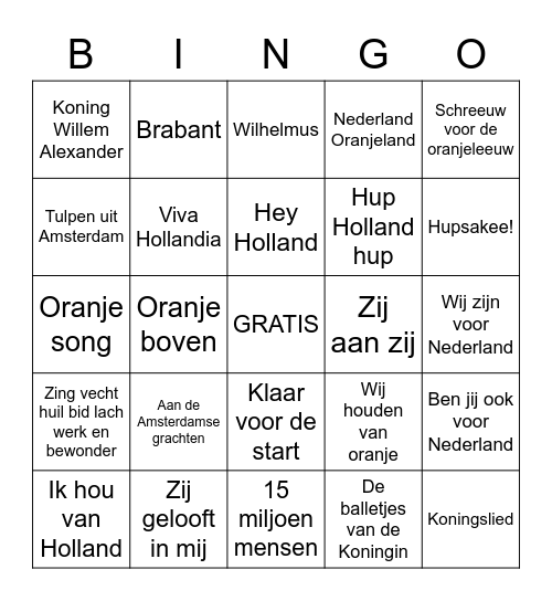 Koningsdag Bingo Card