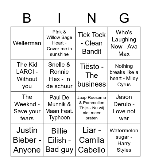 Muziekbingo!!! Bingo Card