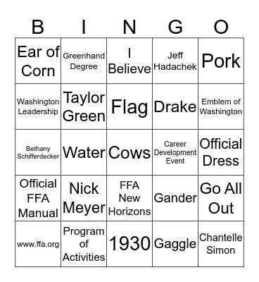 FFA Week Bingo Card