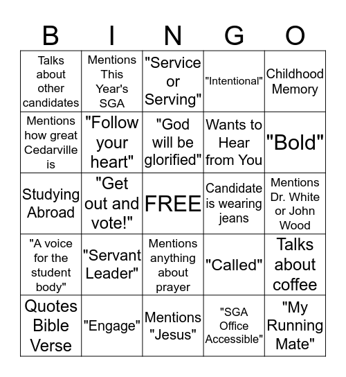 SGA Election Bingo! Bingo Card