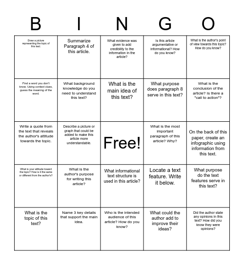 Author's Purpose Bingo Cards to Download, Print and Customize!