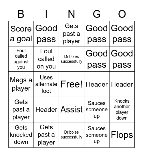 Soccer Bingo Card