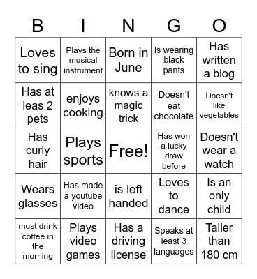 HHH Human Bingo Card