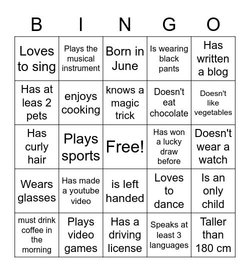 HHH Human Bingo Card