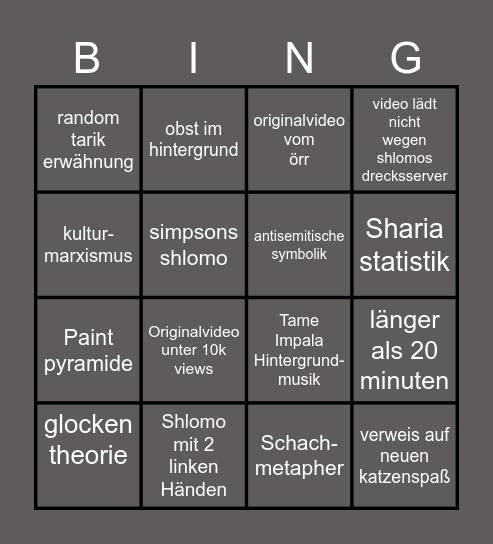 Shlomo Bingo Card