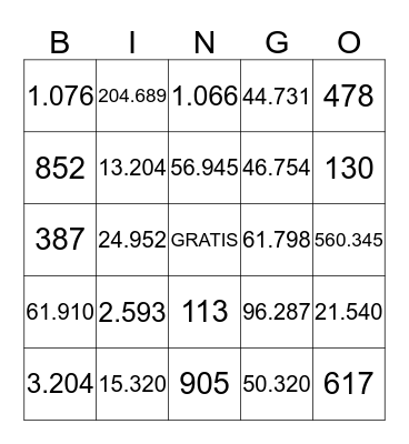 Los Numeros Grandes Bingo Card