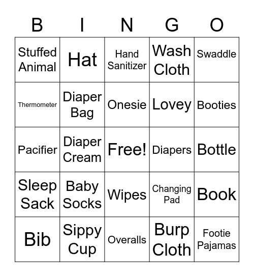 Ayers Baby Shower Bingo Card