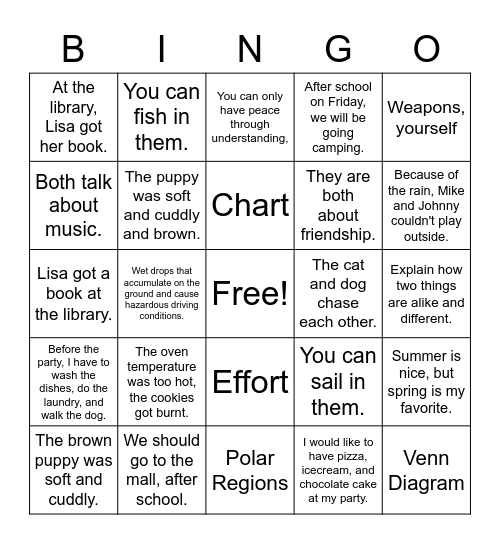 Reading Test Prep Bingo Card