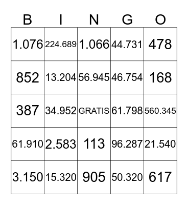 Los Numeros Grandes Bingo Card