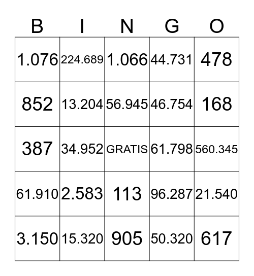 Los Numeros Grandes Bingo Card