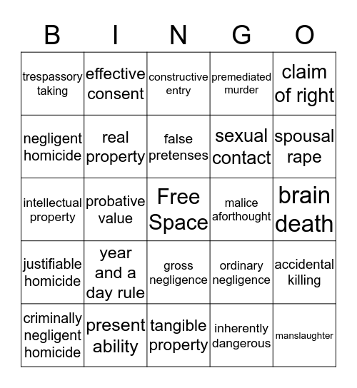 Week Three Vocabulary Bingo Card