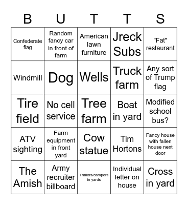 Upstate NY Bingo Card