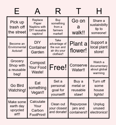 Earth Week Bingo!!! Bingo Card