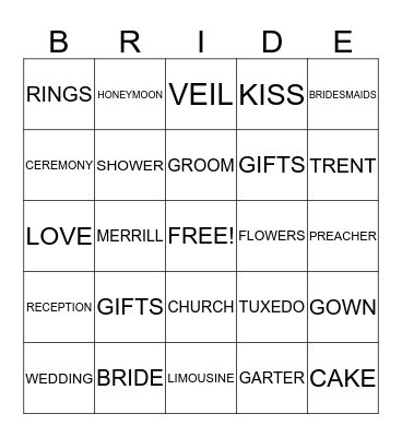 BRIDAL SHOWER BINGO Card