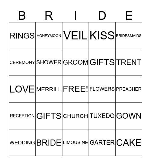 BRIDAL SHOWER BINGO Card